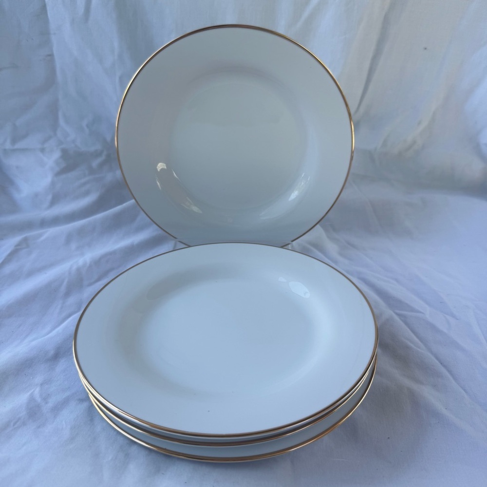 Pottery Barn Elegant White Salad Plates with Gold Trim ‘PB Gold’ Set of 4